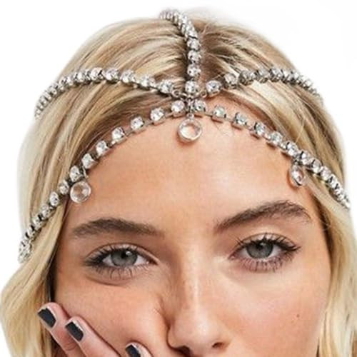 Haomye Crystal Head Chain for Women Rhinestone Bridal Head Chain Jewelry Wedding Crystal Headband Headpiece (Charming) | Amazon (US)