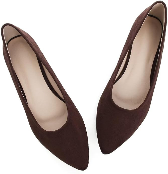 LUXINYU Cute Slip-On Flat Ballet Shoes Soft Suede Solid Classic Pointed Toe Flats Comfortable Dre... | Amazon (US)