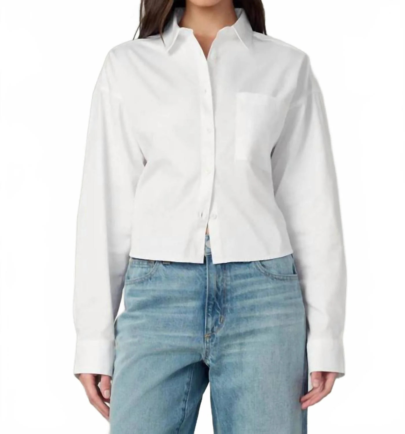 Perfect Cropped Button Down Shirt In White | Shop Simon