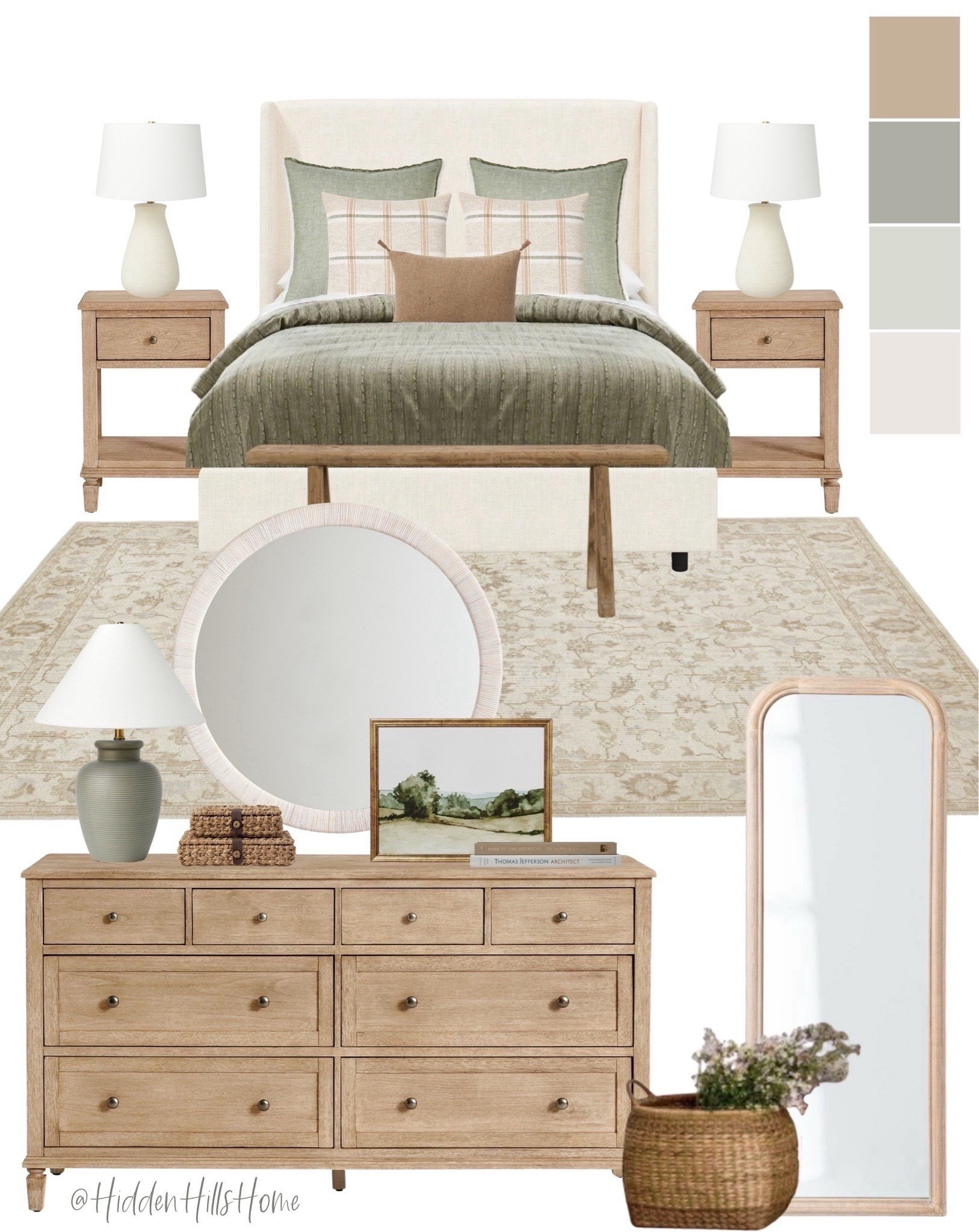 Bedroom decor mood board, primary bedroom design, bedroom Inspo, bedroom decor ideas, green and beige bedroom inspiration #bedroom

#LTKHome #LTKSaleAlert