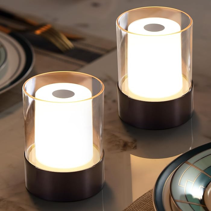 LED 4" Mini Cordless Table Lamp 2 Pack, Outdoor Waterproof Lamp, Rechargeable Battery Operated La... | Amazon (US)
