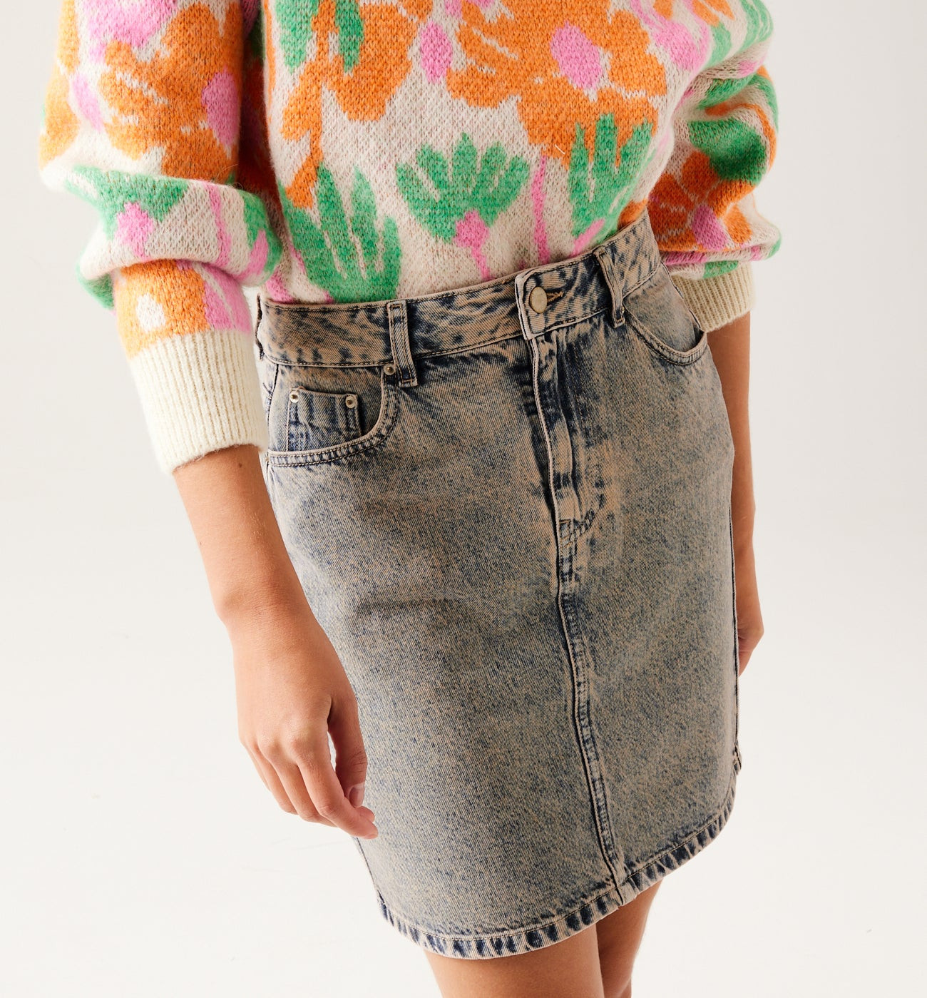 Mini-jupe en jean surteint - Jean très clair | Promod (FR)