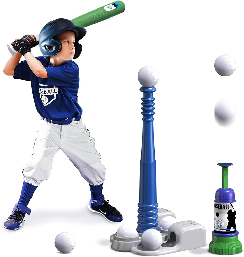 QDRAGON 2 in 1 T Ball Sets for Kids 3-5 5-8, Tee Ball Set with Automatic Pitching Machine/Adjusta... | Amazon (US)