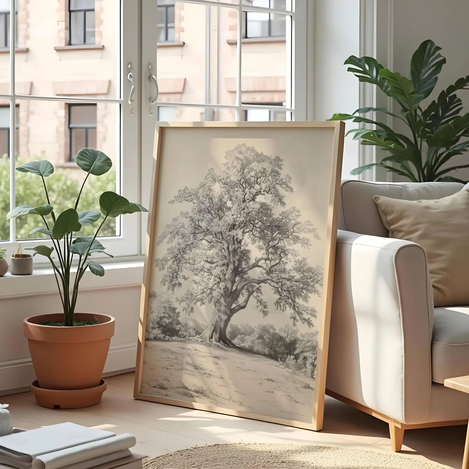 Oak Tree Sketch Print: Neutral Vintage Farmhouse Wall Art | Etsy (US)