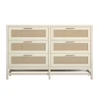 Ameriwood Home Leeland 6-Drawer Ivory Oak Dresser (37.28 in. H x 59.37 in. W x 15.67 in. D) HD289... | The Home Depot