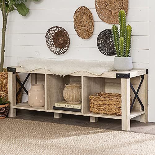 Walker Edison Sedalia Modern Farmhouse Metal X Entryway Bench, 48 Inch, White Oak | Amazon (US)