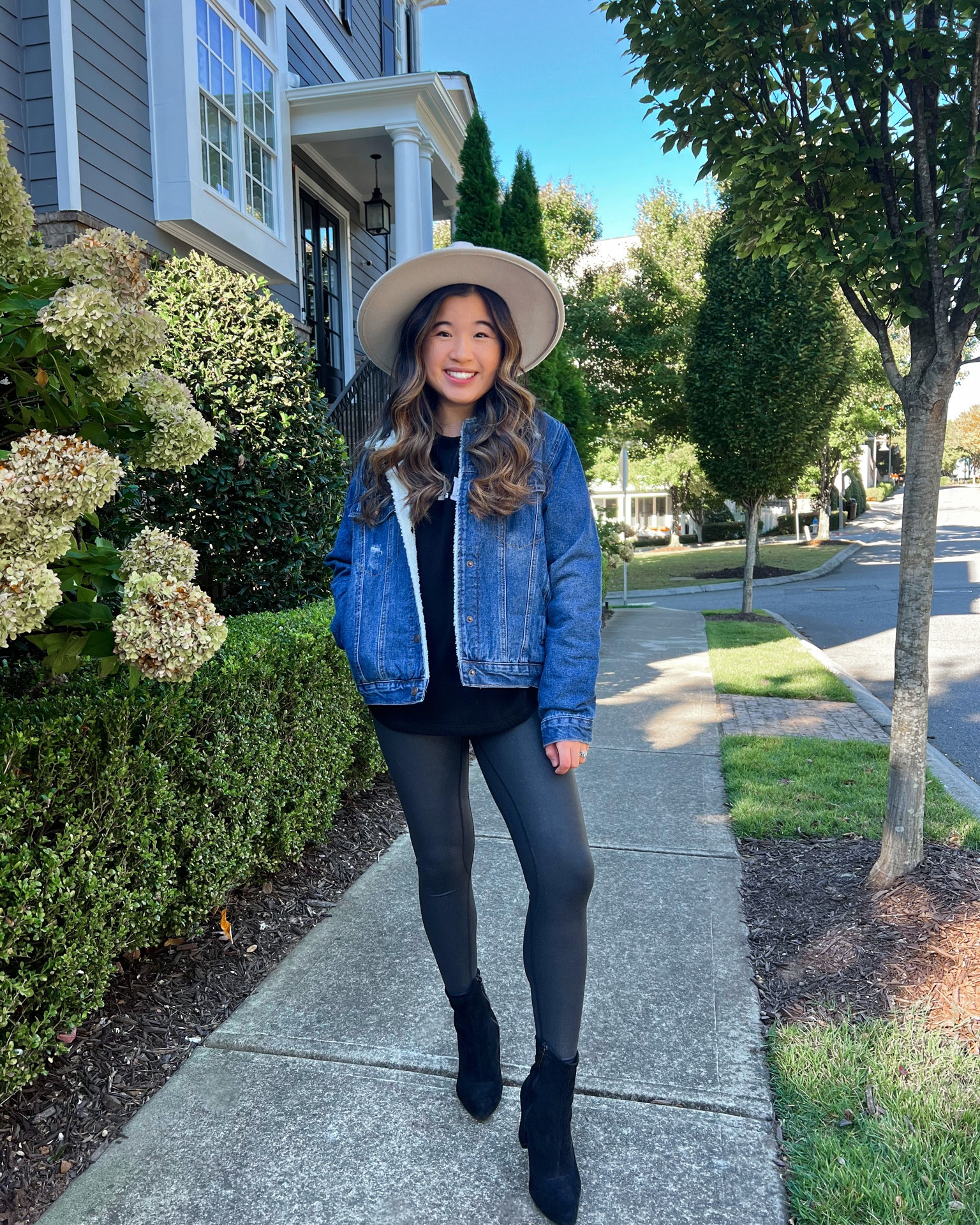 Fall outfit inspiration: Hat from Böhme, black Atlanta sweatshirt from Dress Up Boutique (size small), sherpa jean jacket from Amazon (size medium), faux leather leggings from Pink Lily (size small), black sock booties from Dottie Couture Boutique (size 6.5)

#LTKU #LTKunder100 #LTKSeasonal