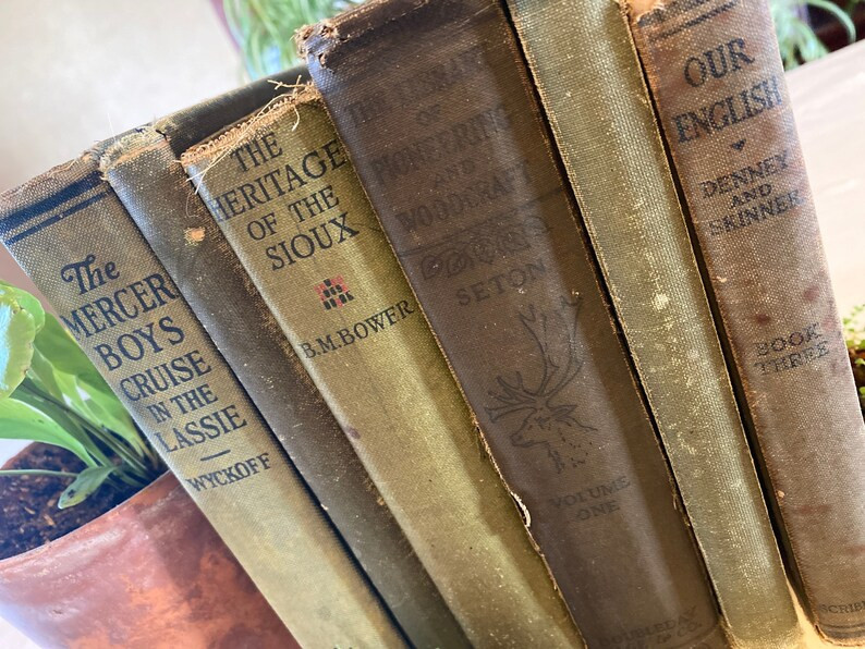 Green Book Stack, Decorative Books | Etsy (US)