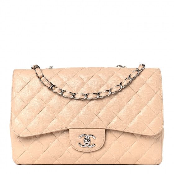 CHANEL Caviar Quilted Jumbo Single Flap Beige Clair | Fashionphile