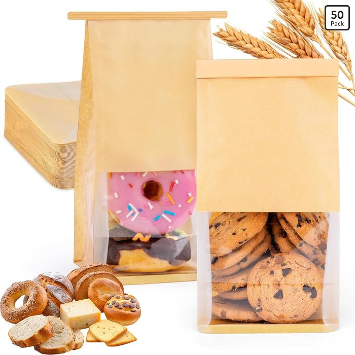 HONKID Cookie Bags with Seal, 50 Pack 3.9x3.1x8.2 Inches Small Bakery Bags with Window Tin Tie Ta... | Amazon (US)