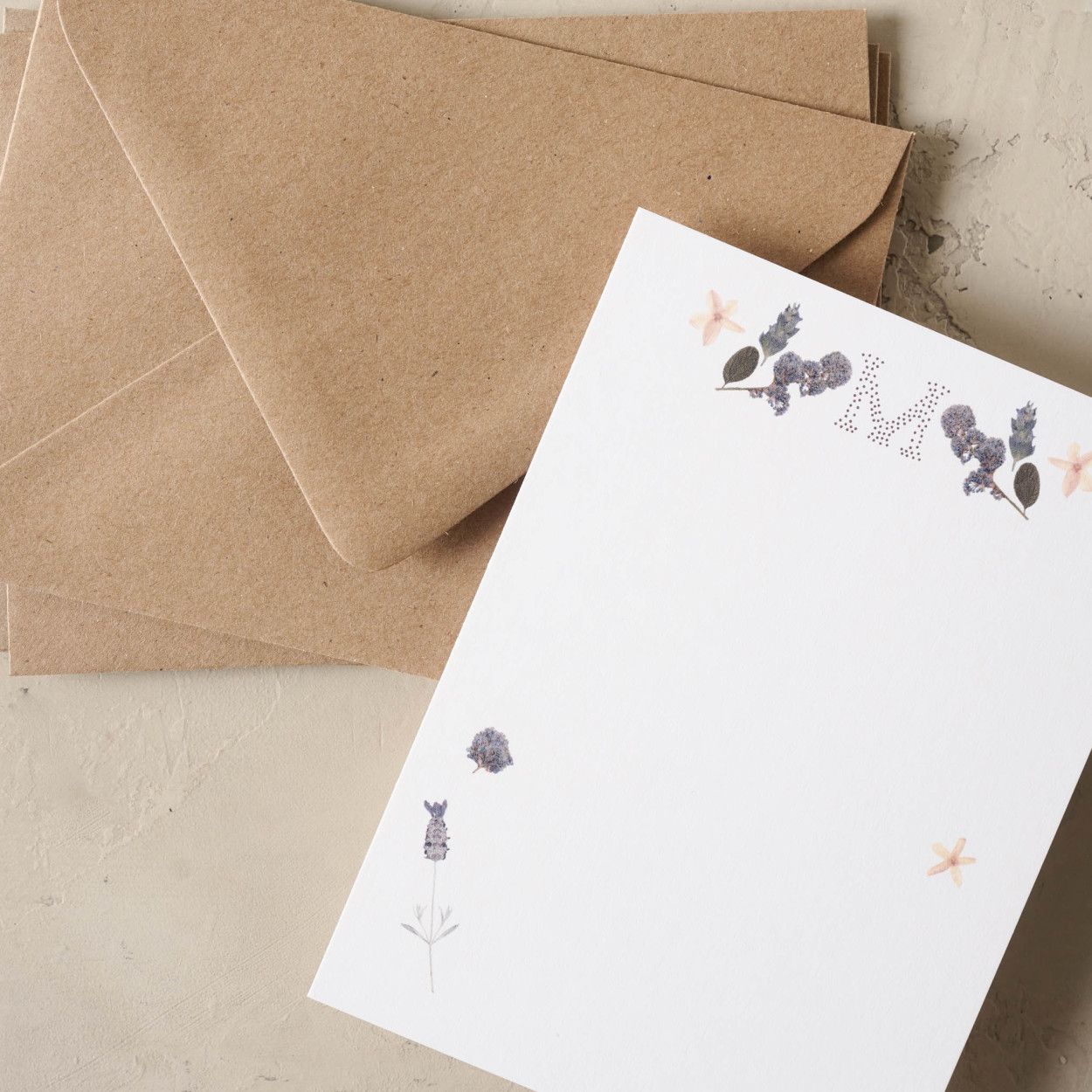 Pressed Floral Initial Card Set | Magnolia