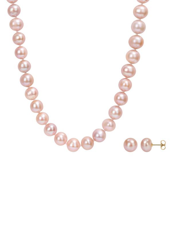2-Piece 14K Yellow Gold & 9-10MM Cultured Freshwater Pearl Necklace & Stud Earrings Set | Saks Fifth Avenue OFF 5TH