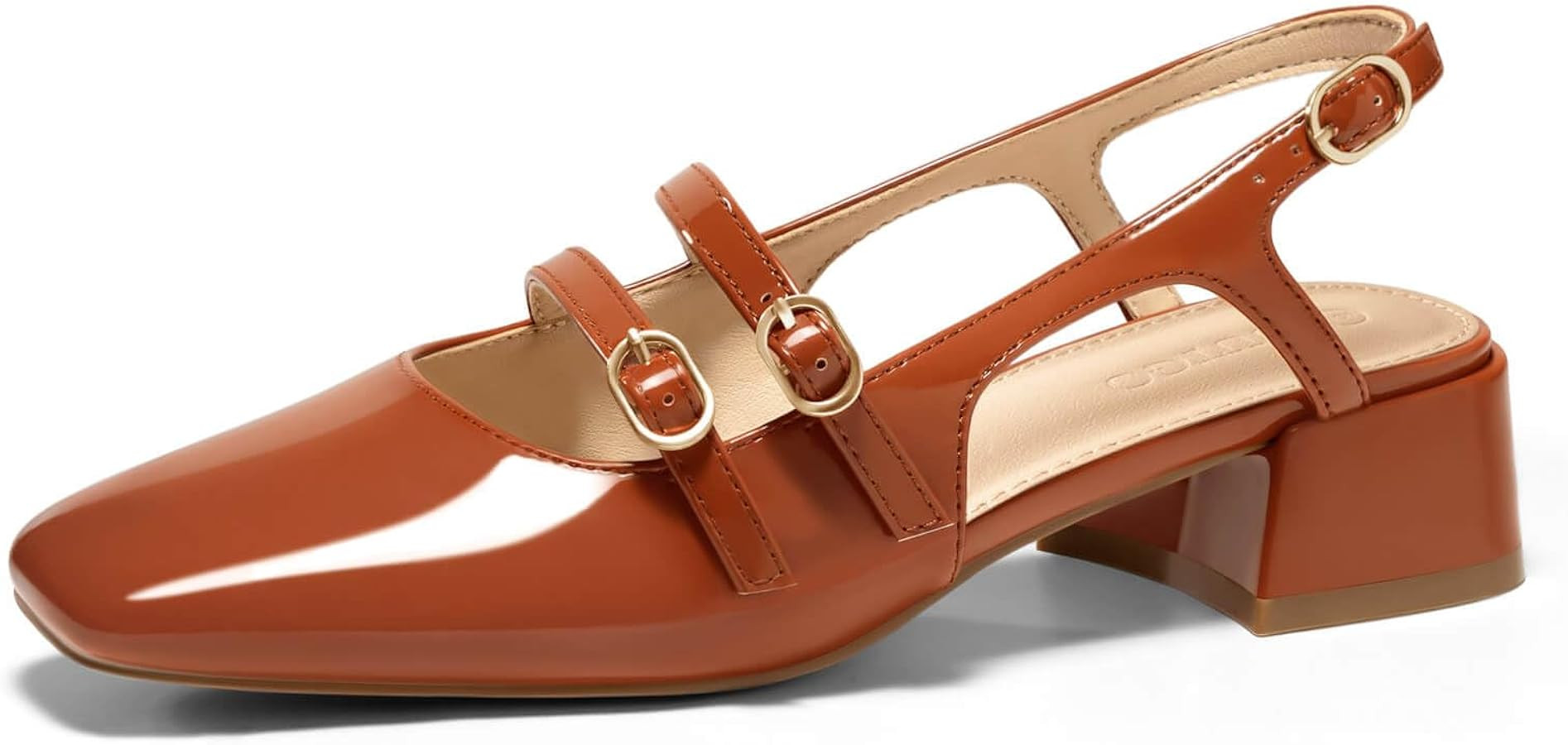 Coutgo Women's Mary Jane Chunky Low Heels Slingback Pumps Closed Square Toe Wedding Dress Shoes | Amazon (US)