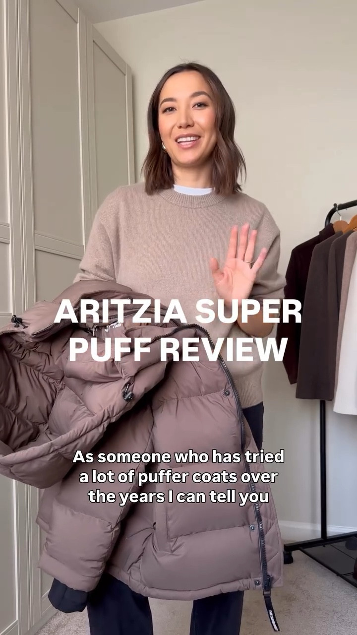 Aritzia super puff review 

Im 5’4” and wearing xs 

1. Super puff original — cola taupe color 
2. Super puff original from last year — in halation gray (no longer available, but the most identical color would be matte pearl) 
3. Super puff long — black 
4. Super puff vest 

Essential cashmere relaxed crew sweater — heather nomad taupe


#LTKSeasonal