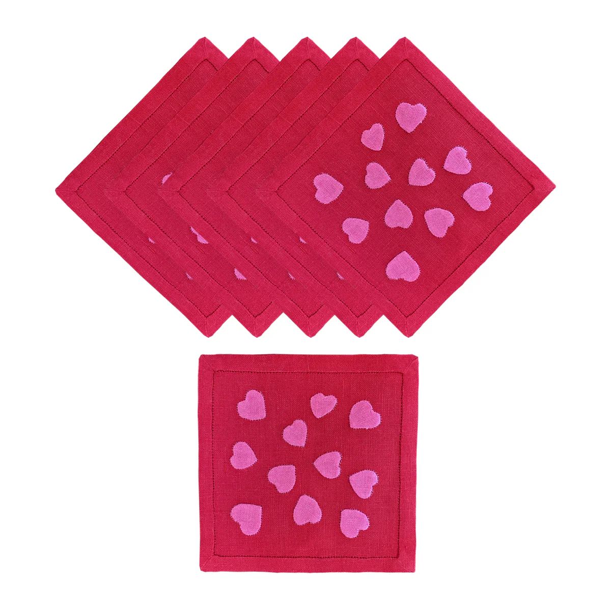 Hearts Cocktail Napkins in Red and Pink, Set of 6 | Over The Moon