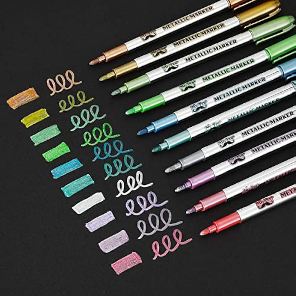 Mr. Pen- Metallic Paint Markers, 10 Colors, Metallic Markers for Black Paper Pens to Write on Bla... | Amazon (US)