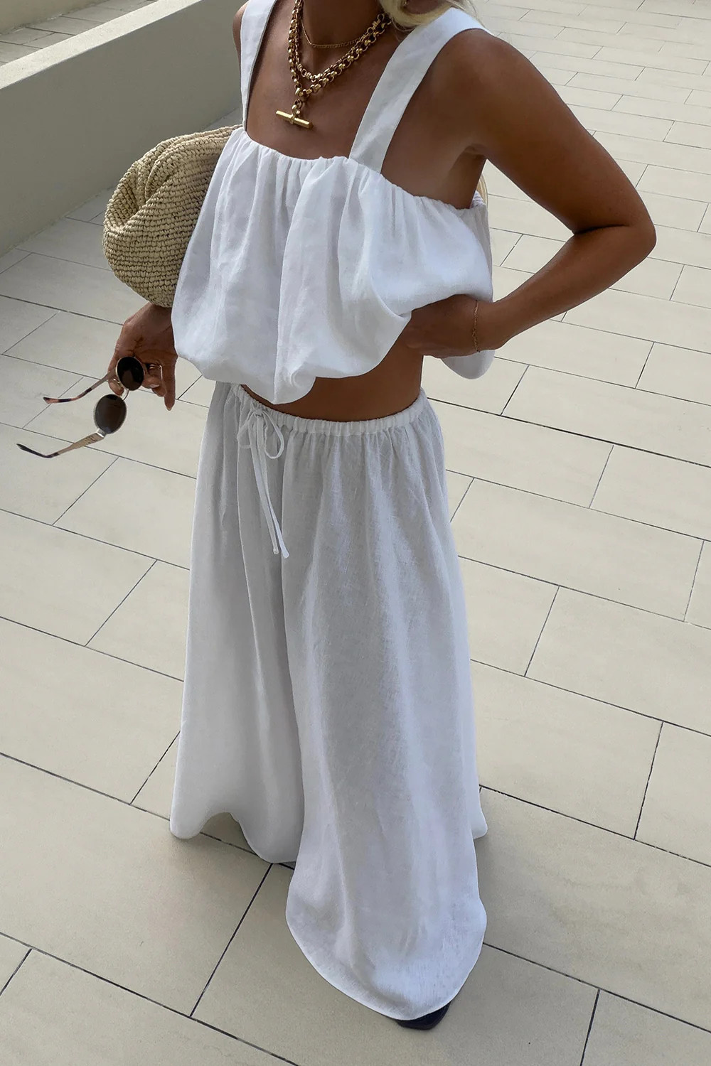RAVELLO WHITE LINEN BUBBLE TOP | DISSH
