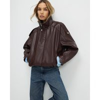River Island Womens Brown Faux Leather Funnel Neck Jacket | River Island UK & IE