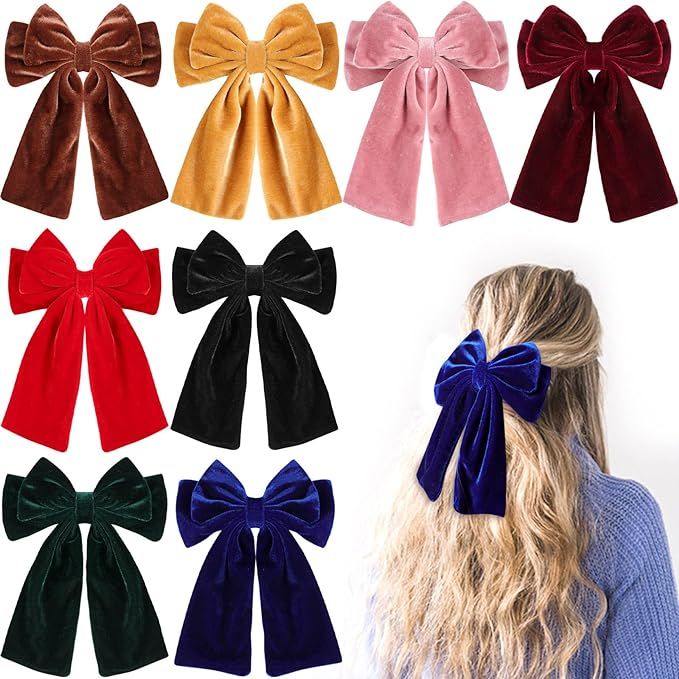 8PCS Large Velvet Hair Bows Clips for Women Girls,8 Inch Layered Big Handmade Bowknot Barrettes L... | Amazon (US)
