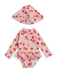 Infant Girls Cherry Rash Guard With Hat | TJ Maxx
