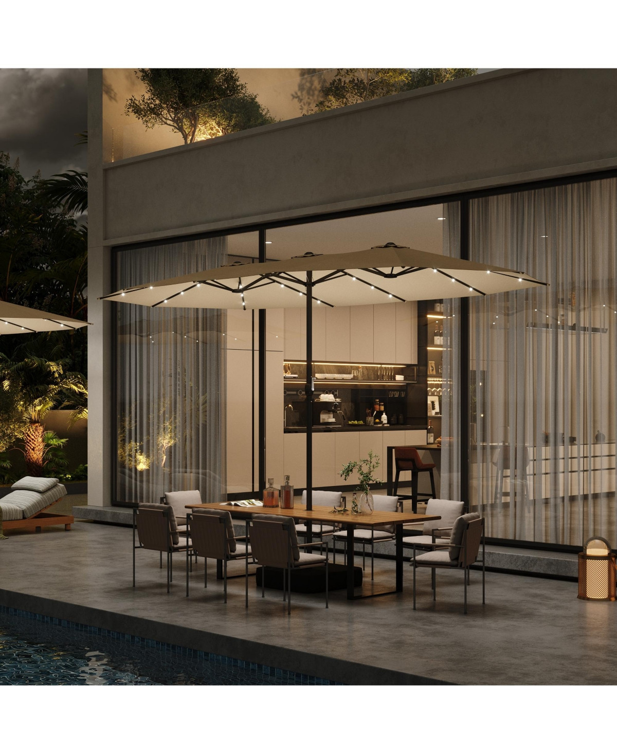 Homsee 15 ft. Double Sided Umbrella Outdoor Patio Umbrella with 36 Led Solar Lights, Base and Sand Bag - Beige/khaki | Macy's