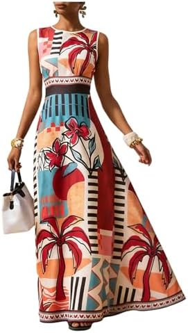 GORGLITTER Women's Sleeveless Maxi Mexican Dress Floral Boho Garden Party Sundress Wedding Guest ... | Amazon (US)