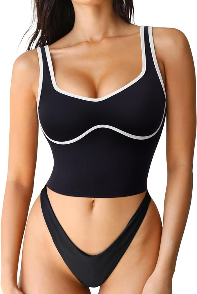SUUKSESS Women Sweetheart Neckline Longline Sports Bra Padded Basic Workout Crop Tank Top | Amazon (US)