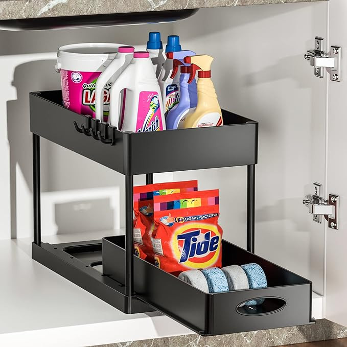 2-Tier Sliding Cabinet Basket Organizer Drawer, Multi-Purpose Under Sink Organizers and Storage f... | Amazon (US)