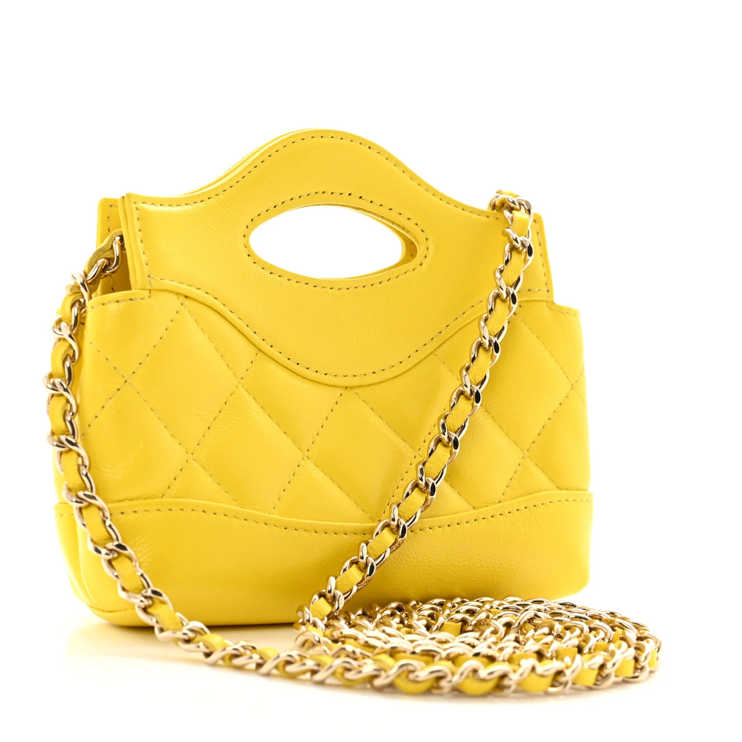 Shiny Lambskin Quilted Micro 31 Clutch With Chain Yellow | FASHIONPHILE (US)