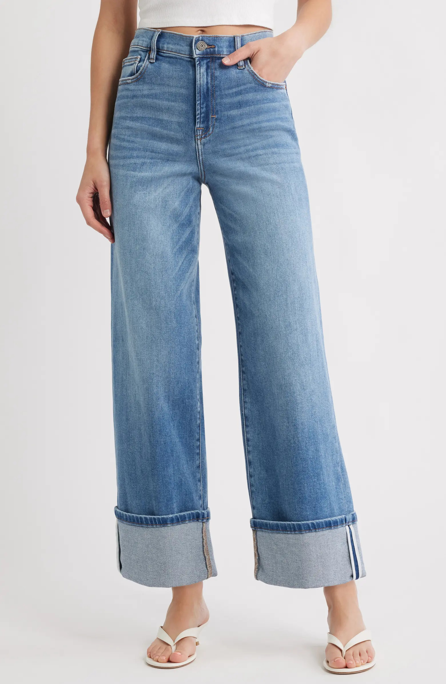 HIDDEN JEANS Cuffed High Waist Dad Jeans | Nordstrom | Nordstrom