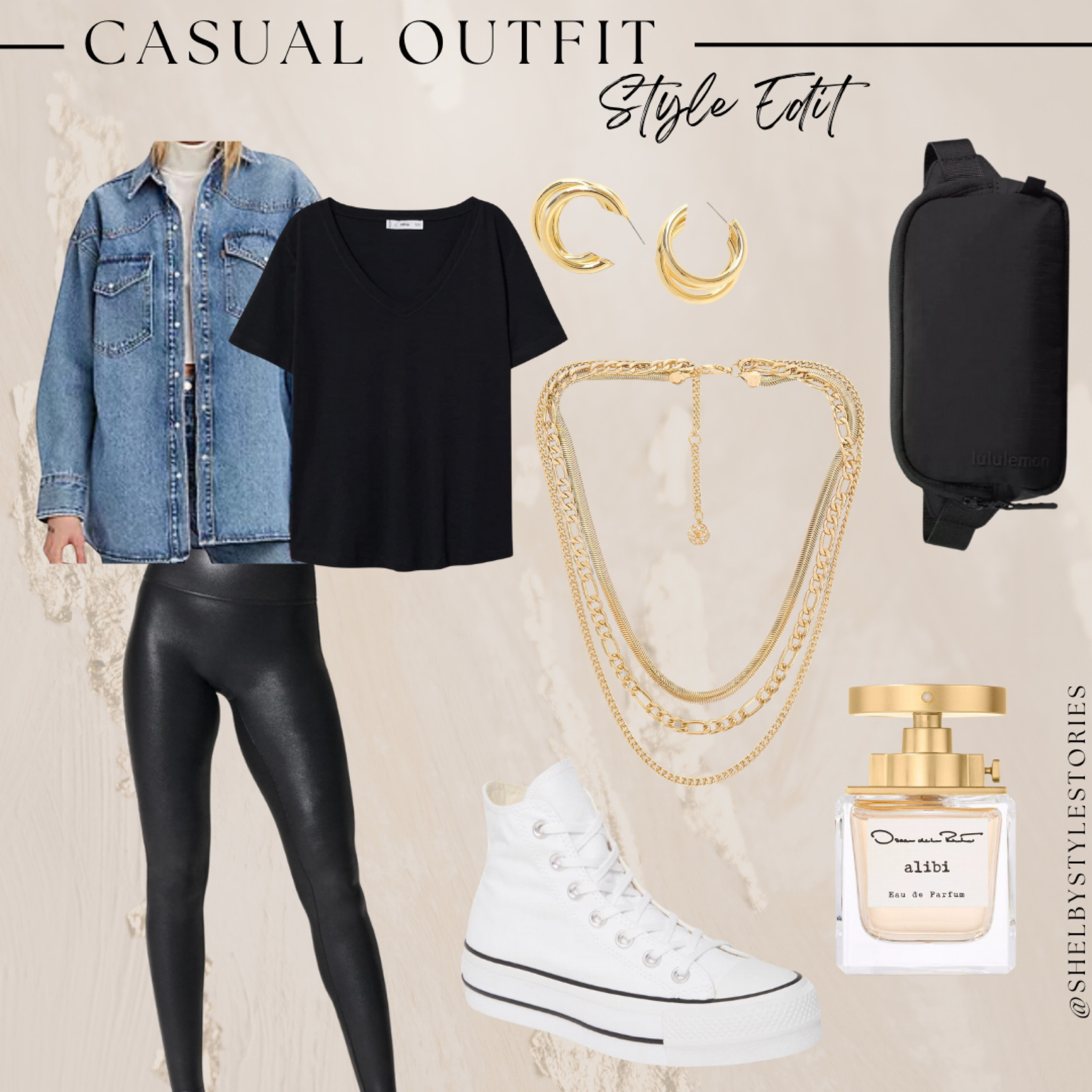 A cool casual travel outfit! These Spanx faux leather leggings are a STAPLE in my closet - if you don’t have a pair these are def splurge worthy! Pair them with a denim shacket and some platform converse sneakers and you’ve got a comfortable cool look for any occasion! This belt bag goes with everything too, I don’t leave the house without it! 

#LTKFind #LTKunder100 #LTKstyletip