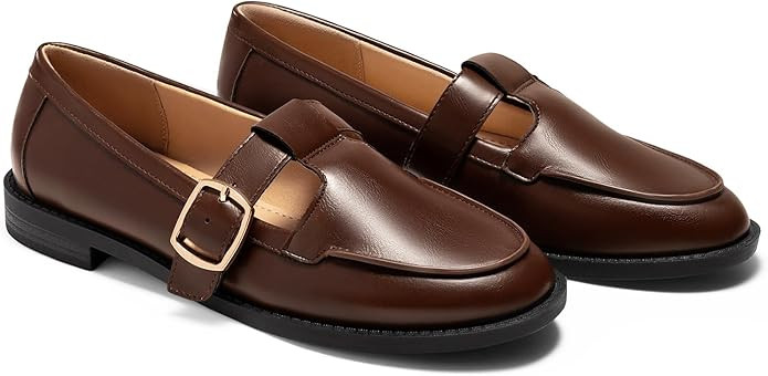 Coutgo Womens Slip On Loafers T-Strap Closed Round Toe Flats Comfortable Work Business Dress Shoe... | Amazon (US)