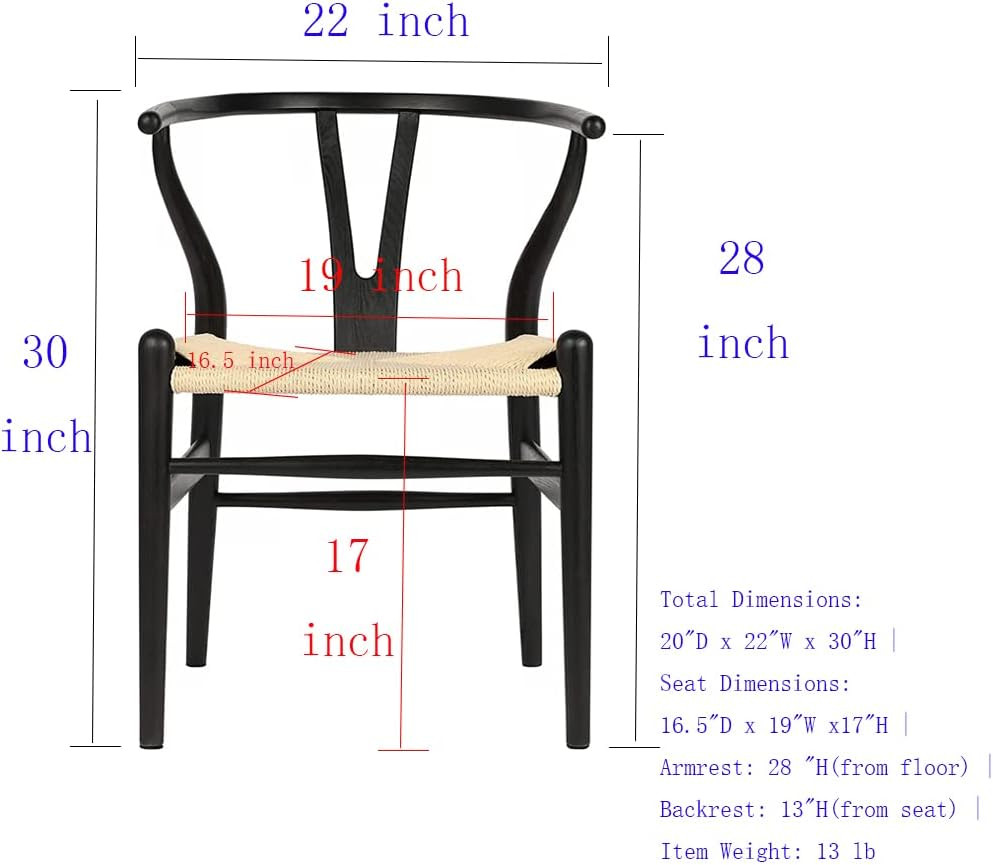 Tomile Solid Wood Wishbone Chair Y Chair Mid-Century Armrest Dining Chair, Hemp Seat (Ash-Black Fram | Amazon (US)