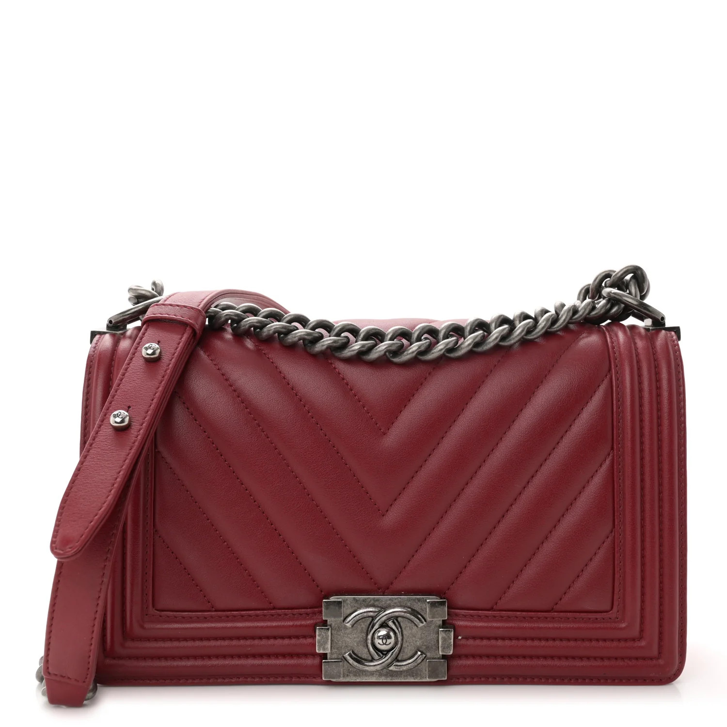 Lambskin Chevron Quilted Medium Boy Flap Red | FASHIONPHILE (US)