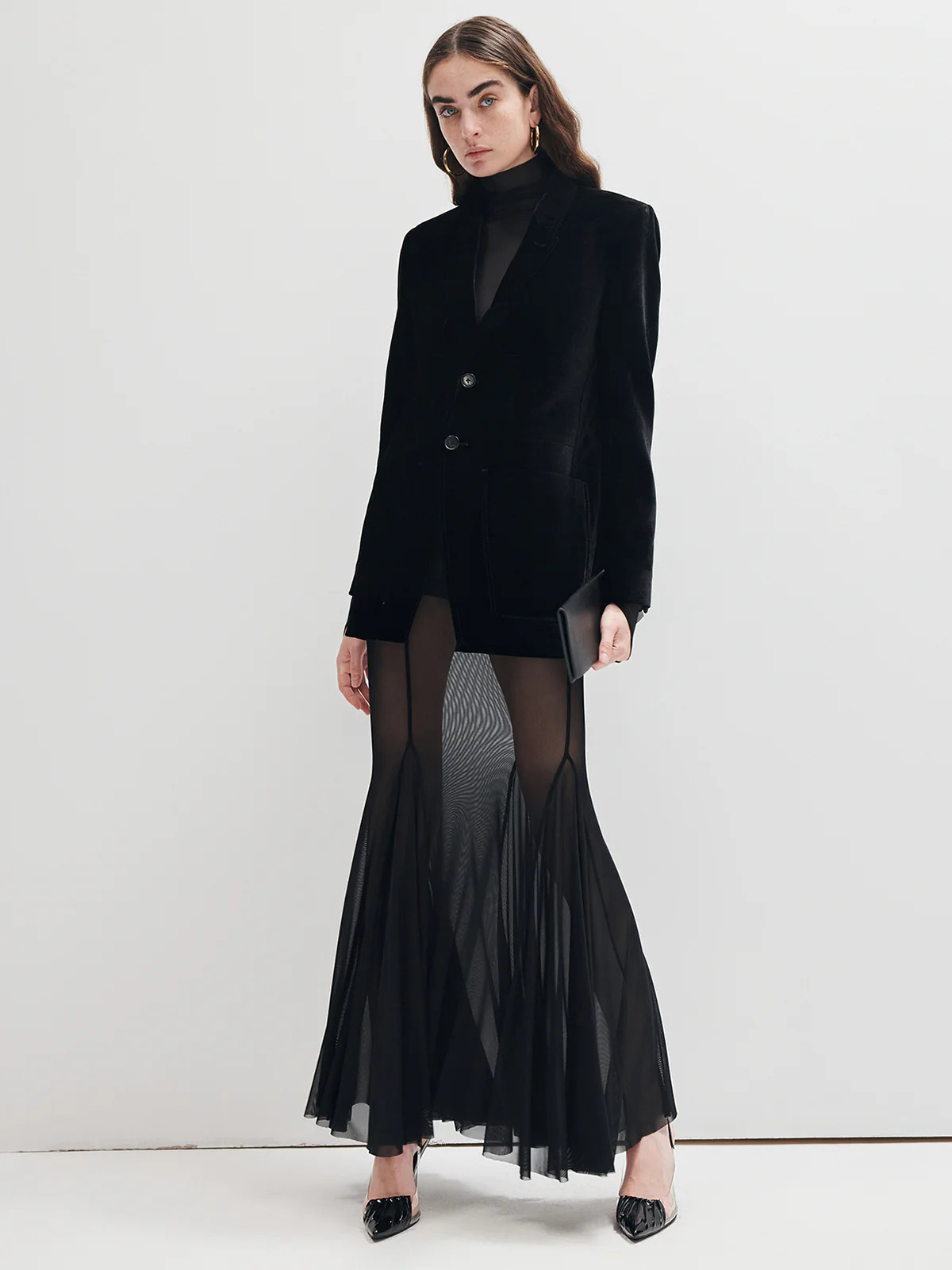 Ruffle Sheer Panel Maxi Skirt | Commense