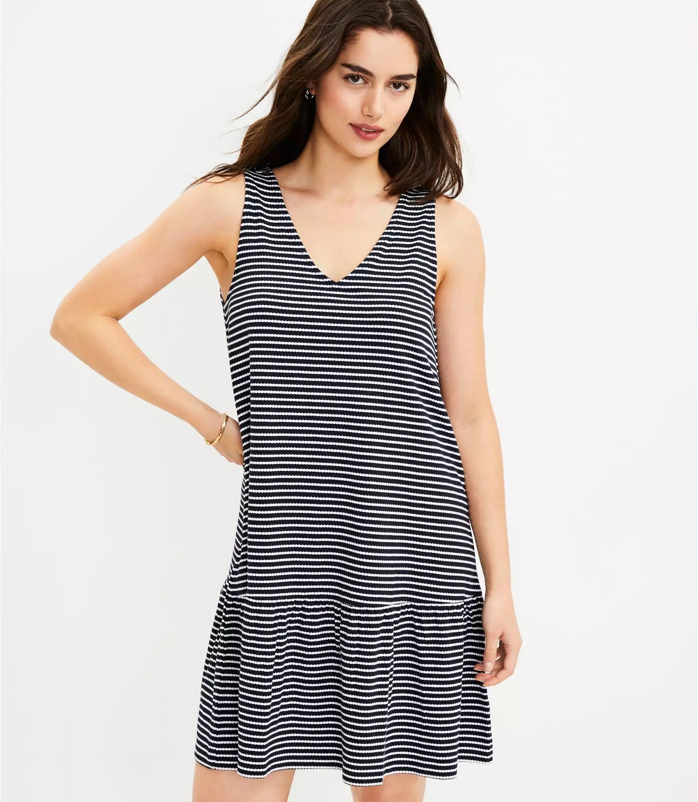 Scalloped Stripe Double V Flounce Dress | LOFT