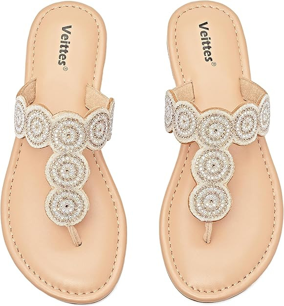 Veittes Women's Slide Sandals - Thong Comfortable Casual Bohemian Summer Shoes. | Amazon (US)