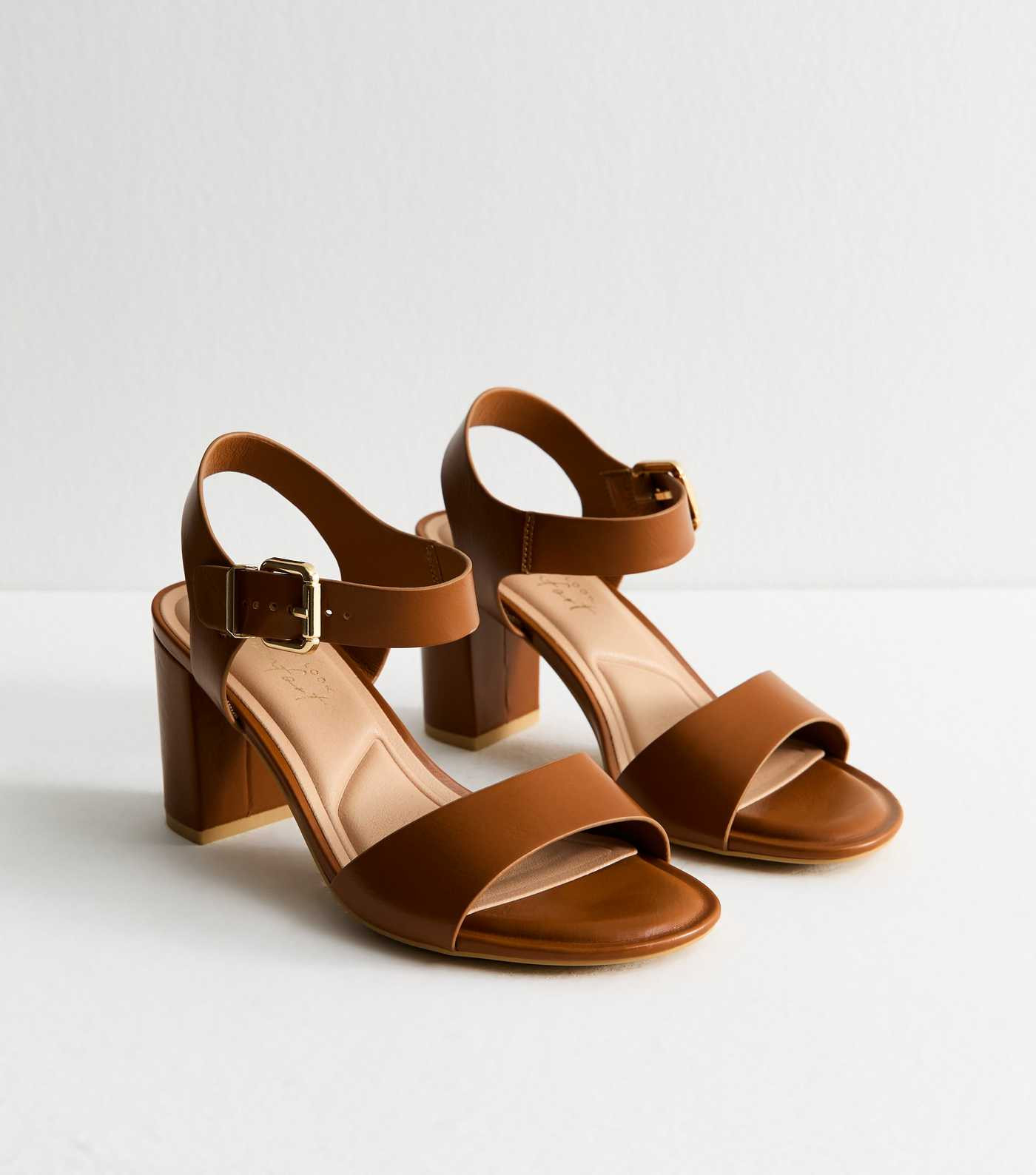 Wide Fit Camel Faux Leather Block Heel Sandals | New Look | New Look (UK)