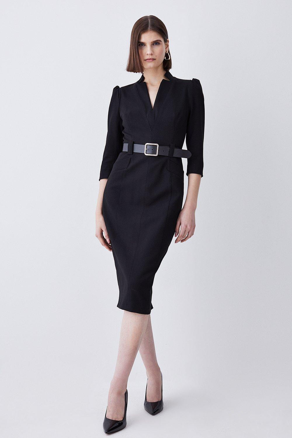 Structured Crepe Belted Forever Midi Dress | Karen Millen US