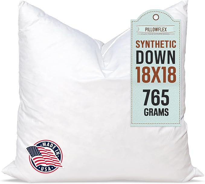 Pillowflex Synthetic Down Pillow Insert - 18x18 Down Alternative, Ultra Soft Throw Pillow, Couch ... | Amazon (US)