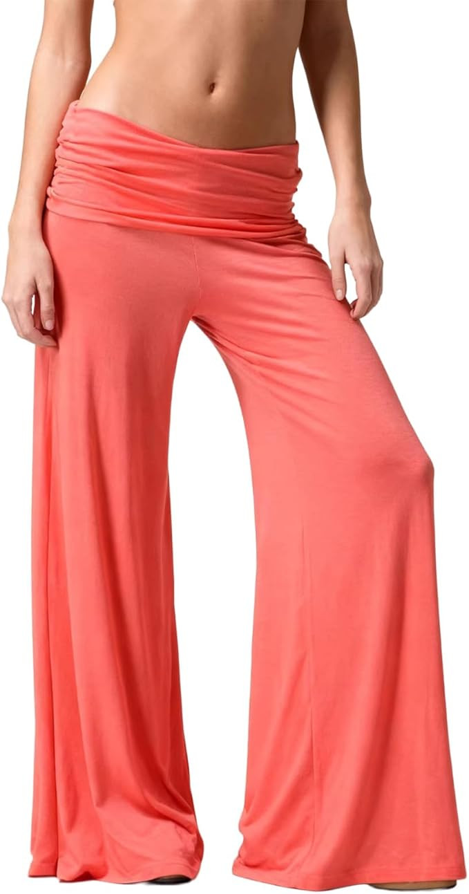 Coral Fold Over Pants Trendy Wide Leg Strechy Loose Fit Lounge Pants with Ruched Waist Coral Fold... | Amazon (US)