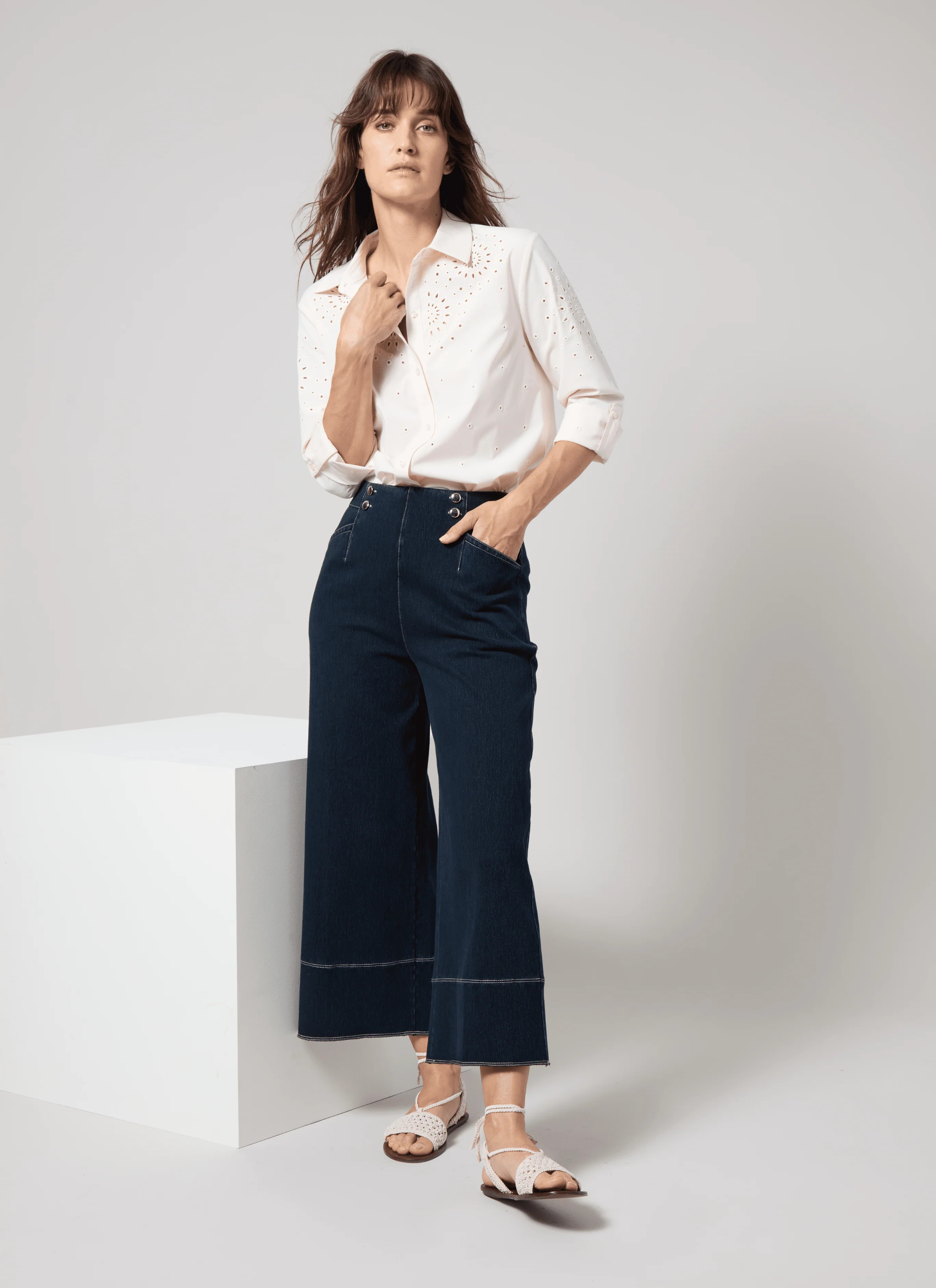 Dion Sailor Crop Palazzo Denim (25" Inseam) | Lysse