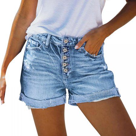 HTNBO Womens Jean Shorts for Summer Casual High Waist Rolled Hem Denim Shorts Summer Savings Clearan | Walmart (US)
