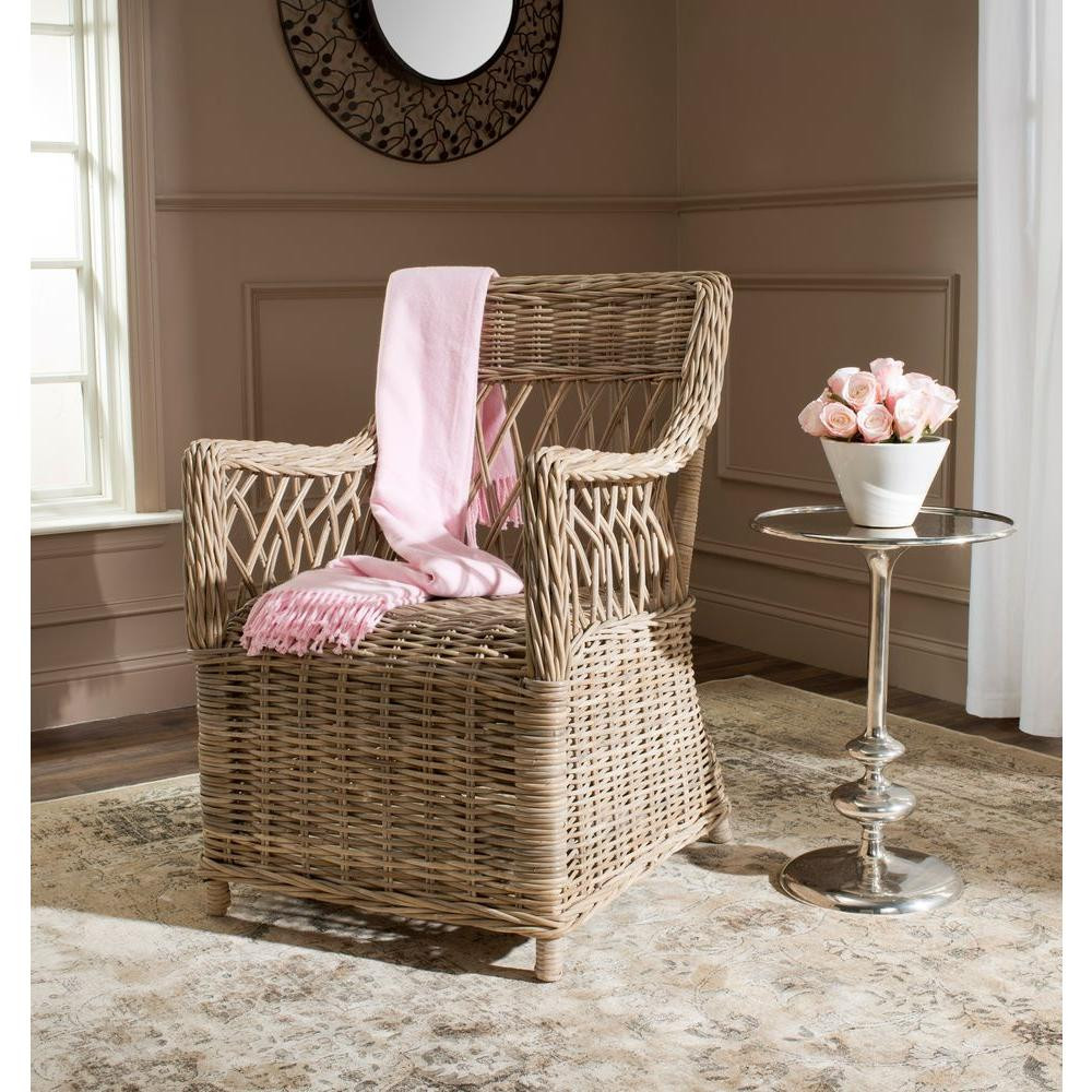 Safavieh Hinaku Natural Rattan Arm Chair | The Home Depot