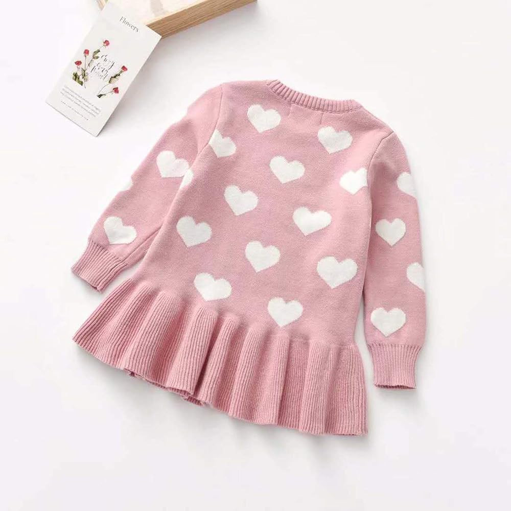 Toddler Baby Girl Valentine's Day Outfit Long Sleeve Heart Knitted Ruffle Sweater Dress Valentine... | Amazon (US)