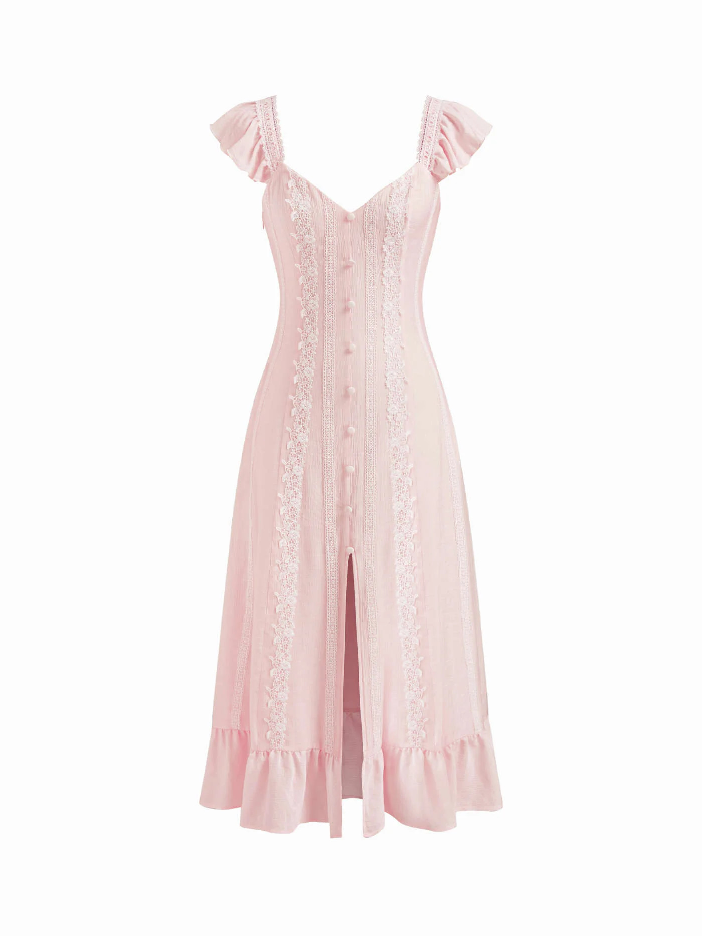Sweetheart Neckline Applique Split Ruffle Hem Midi Dress | Cider
