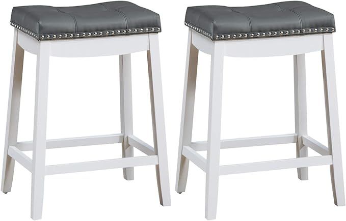 COSTWAY Set of 2 Saddle Stools, Backless Counter Height Stool with Footrest, Nailhead Barstool wi... | Amazon (US)