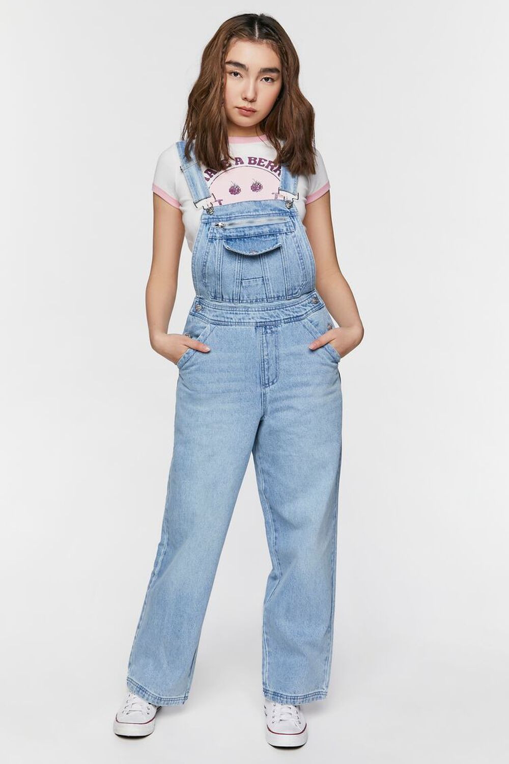 Denim Zip-Pocket Straight-Leg Overalls | Forever 21 (US)