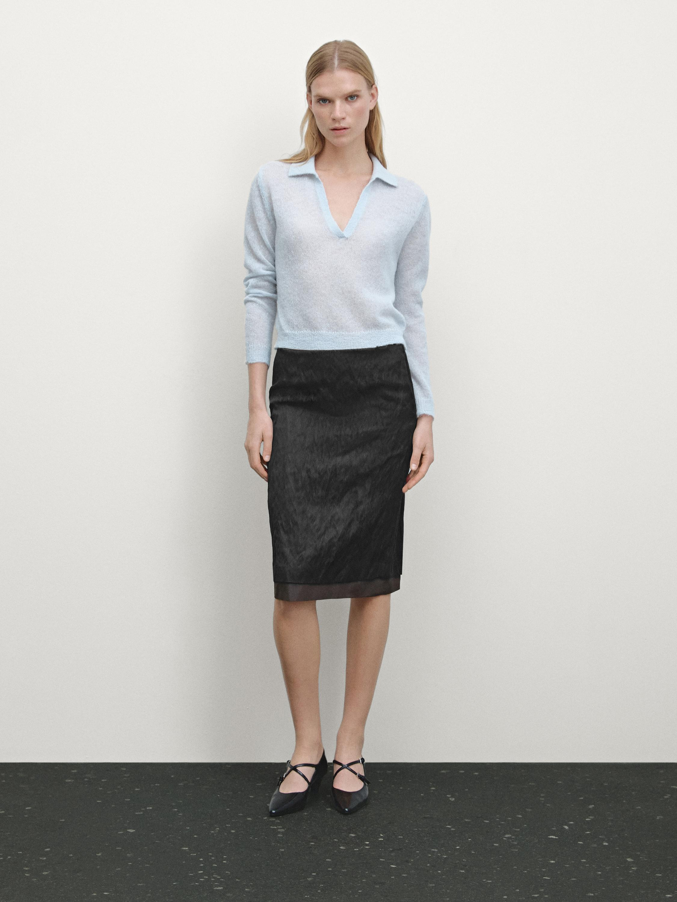 Alpaca blend knit polo collar sweater | Massimo Dutti UK