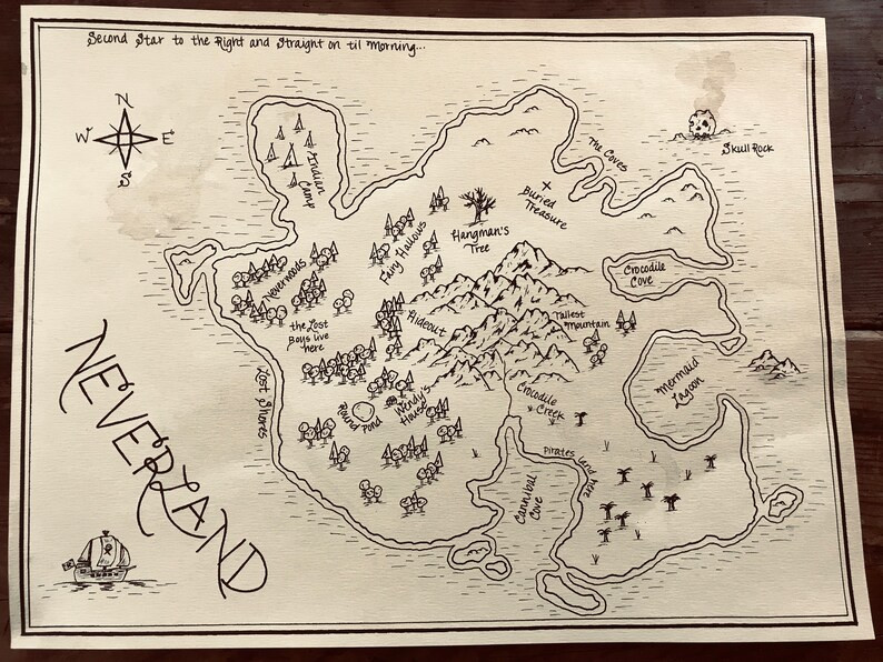 Map of Neverland: Aged Handmade Hand Drawn Authentic Gift - Etsy | Etsy (US)